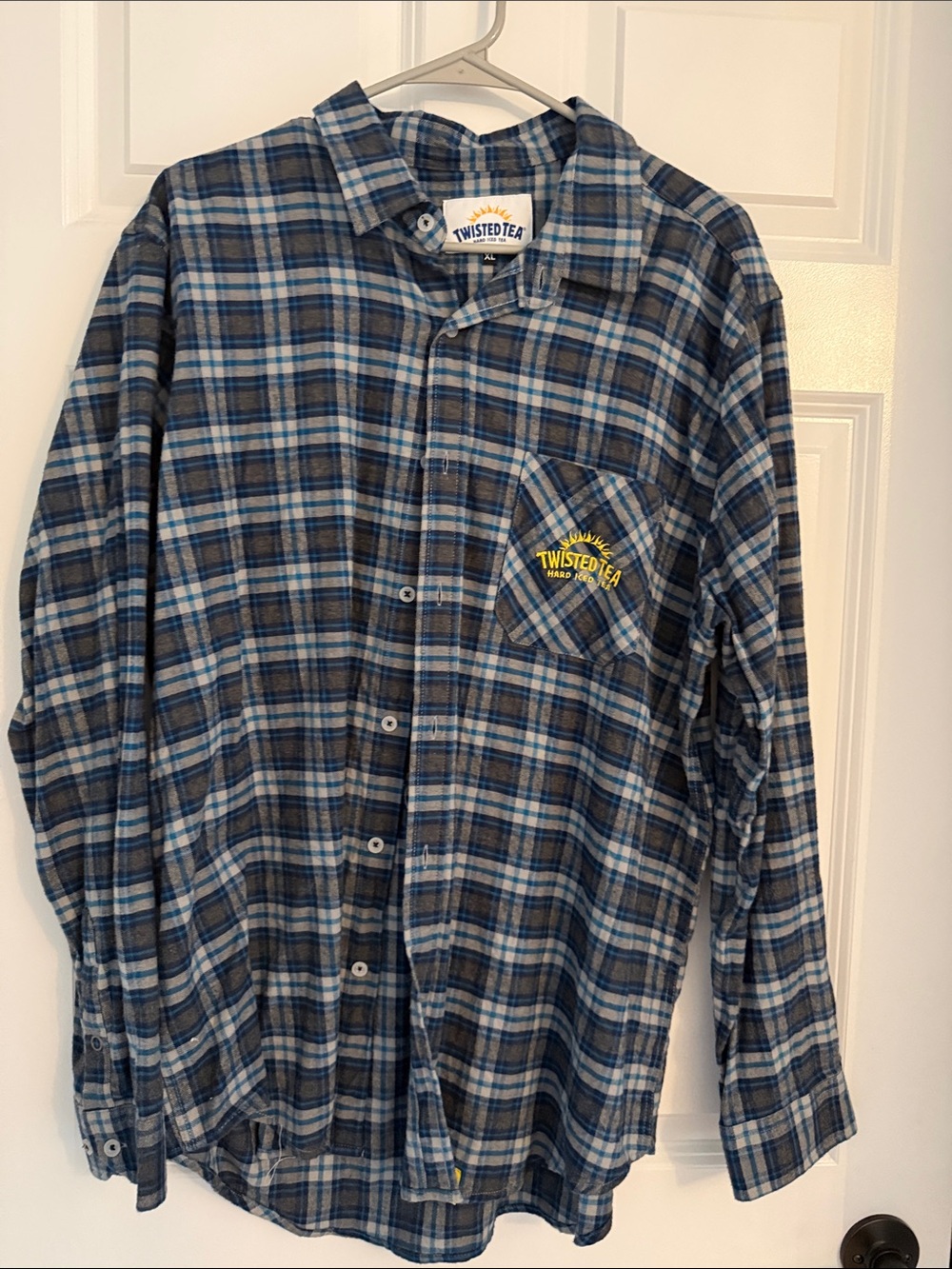 Twisted Plaid Button-Down Shirt in Blue and Gray